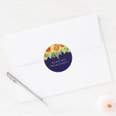 Marineblauwe zonnebloemen bruiloft modern budget ronde sticker (Envelop)