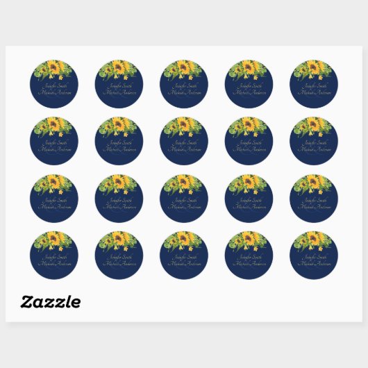 Marineblauwe zonnebloemen koppelcadeautje sticker (Vel)