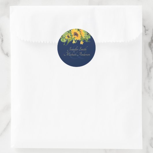 Marineblauwe zonnebloemen koppelcadeautje sticker (Tas)