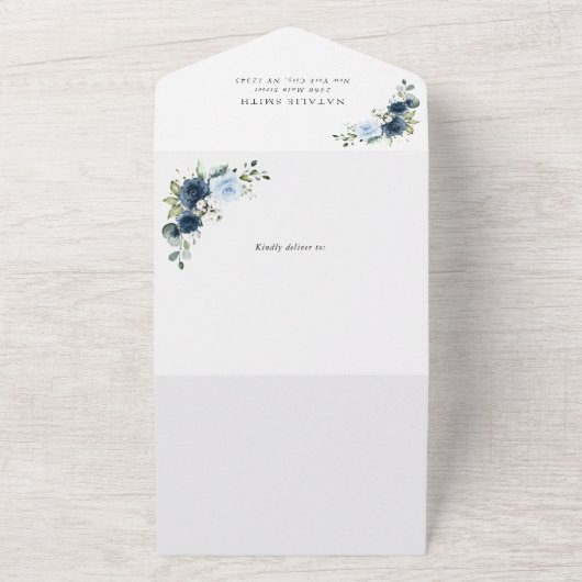 Marinebloemen, Blauwe bloemen, Groen, Baby shower All In One Uitnodiging (Buitenkant)