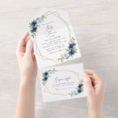 Marinebloemen, Blauwe bloemen, Groen, Baby shower All In One Uitnodiging (Afscheurbaar)