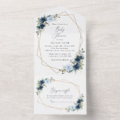 Marinebloemen, Blauwe bloemen, Groen, Baby shower All In One Uitnodiging (Binnen)