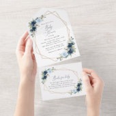Marinebloemen, Blauwe bloemen, Groen, Baby shower All In One Uitnodiging (Afscheurbaar)