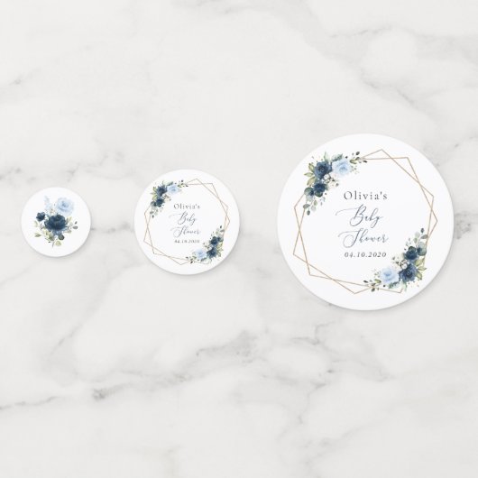 Marinebloemen, Blauwe bloemen, Groen, Baby shower Confetti (Voorkanten)