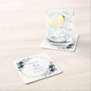 Marinebloemen, Blauwe bloemen, Groen, Baby shower Kartonnen Onderzetters