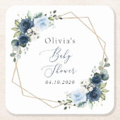 Marinebloemen, Blauwe bloemen, Groen, Baby shower Kartonnen Onderzetters (Voorkant)