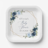 Marinebloemen, Blauwe bloemen, Groen, Baby shower Papieren Bordje (Voorkant)