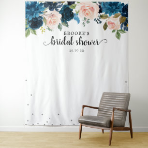 Marineblush Bloemige Bruiloftsfoto Achtergrond Wandkleed
