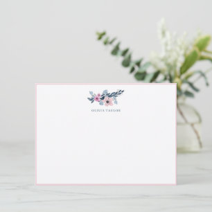 Marineblush bloemige gepersonaliseerde naam briefp bedankkaart