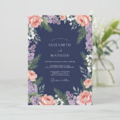 Marineblush Bloemrijke Bruiloft Kaart (Staand voorkant)