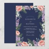 Marineblush Bloemrijke Bruiloft Kaart (Voorkant / Achterkant)