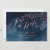 Marineblush roestige bloemencalligrafie save the d