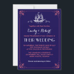 marineboot Anchor Wedding Invitation Kaart<br><div class="desc">Een strandthema bruiloft plannen. Wedden op het jacht, of door het zee? Dit is een perfecte trouwuitnodiging voor jou. Met een schip dat op het diepe zee vaart. Gedestilleerd met anker op elke hoek en kleurrijk strepenpatroon op de achterkant van de kaart. Een klassiek ontwerp voor je marinethema bruiloft. U...</div>