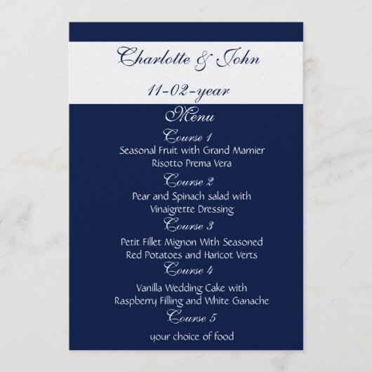 Marinebruiloft menu (Voorkant)