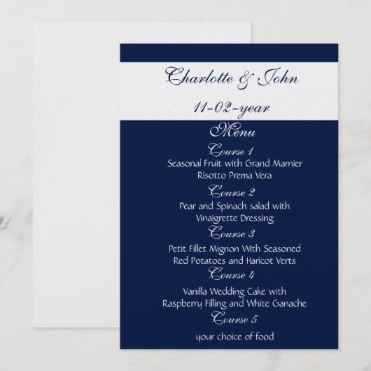 Marinebruiloft menu (Voorkant / Achterkant)