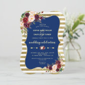 Marineburgunder Bloemrijk Gouden Glitter Strepen B Kaart (Staand voorkant)