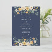 Marinegeel Bloemrijke Bruiloft Kaart (Staand voorkant)