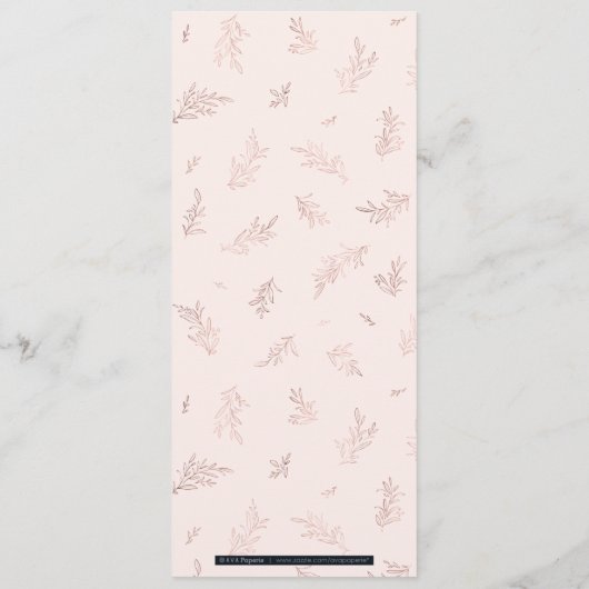 Marinegegoten roos goud botanische elegante bruilo menu (Achterkant)