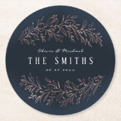 Marinegegoten roos goud botanische elegante bruilo ronde kartonnen onderzetter (Voorkant)