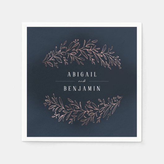 Marinegegoten roos goud botanische elegante bruilo servet (Voorkant)