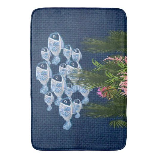 Marinegetextureerde vis, roze koraal badmat (Voorkant Verticaal)