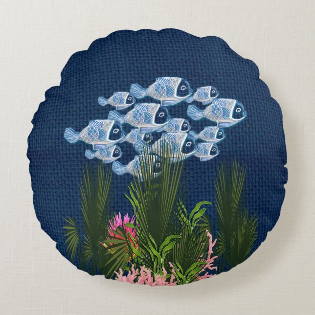 Marinegetextureerde vis, roze koraal rond kussen (Voorkant)