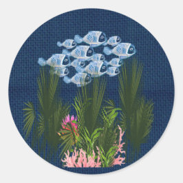 Marinegetextureerde vis, roze koraal ronde sticker