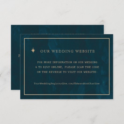 Marinegoud Sterren Bruiloft Website | RSVP QR-code Informatiekaartje (Voorkant / Achterkant)