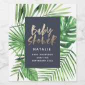 Marinegoud tropisch gebladerte modern baby shower wijn etiket (Enkel label)