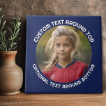 Marinegrens met foto en tekst rond een cirkel tegeltje<br><div class="desc">Voeg een afbeelding toe aan dit minimalistische ontwerp. Een modern minimaal lettertype omringt de foto met een plaats om 1 vierkante foto te uploaden.</div>