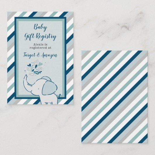 Marinegriffie en Mint Elephant Baby shower Cadeaur Informatiekaartje (Voorkant / Achterkant)