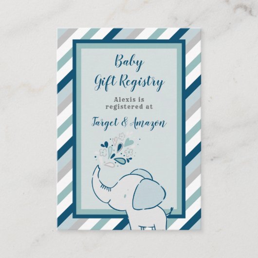 Marinegriffie en Mint Elephant Baby shower Cadeaur Informatiekaartje (Voorkant)