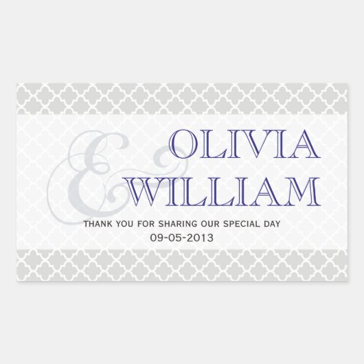 Marinegrijs Marokkaanse tegel ampersand bruiloft g Rechthoekige Sticker (Voorkant)