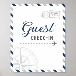 Marinegrijze Reis Vliegtuig Gast Check-in Welkom Poster