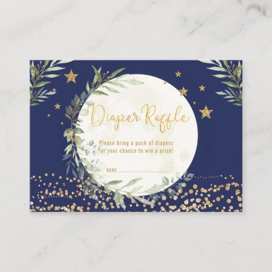 Marinegroen Gouden Maan & Sterren Luier Raffle Informatiekaartje (Voorkant)