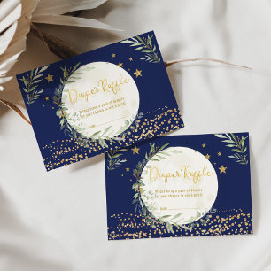 Marinegroen Gouden Maan & Sterren Luier Raffle Informatiekaartje