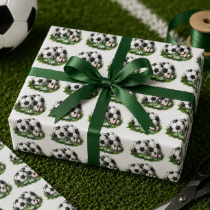 Marinegroene Voetbal Kids Waterverf Cadeaupapier