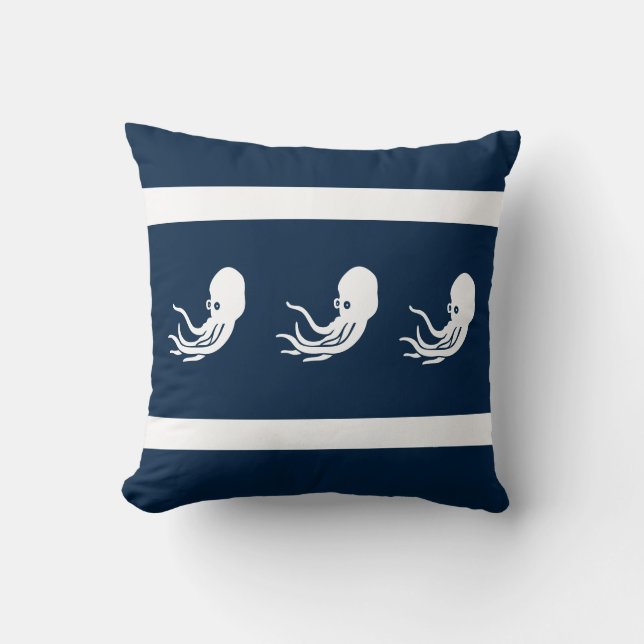 marineinkool / inktvis op witte PILLOW-kust Kussen (Voorkant)