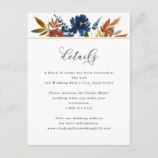 Marinejacht en roestboho Floral, witbruiloft - det Informatiekaartje (Voorkant)