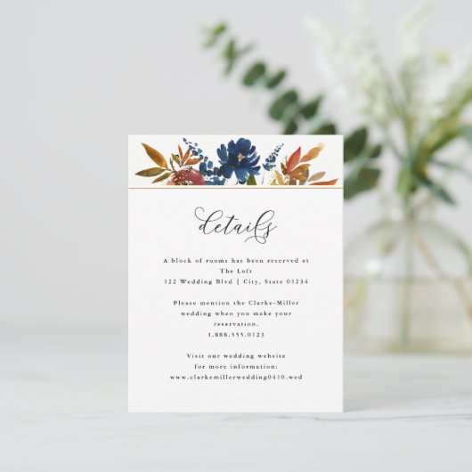 Marinejacht en roestboho Floral, witbruiloft - det Informatiekaartje (Staand voorkant)