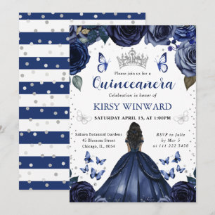 Marinejurk Donkere Huid Prinses Quinceanera Kaart