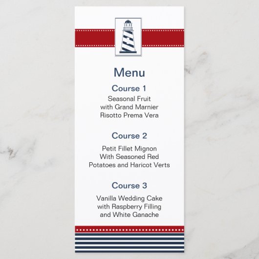 marinekaarten, vuurtoren, nautische menukaarten menu (Voorkant)