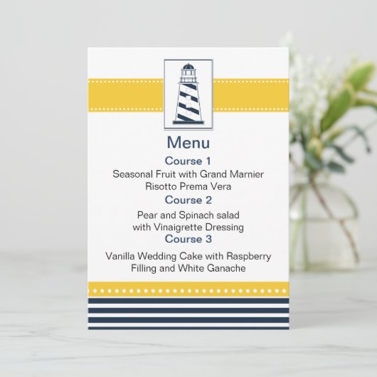 marinekaarten, vuurtoren, nautische menukaarten menu (Staand voorkant)