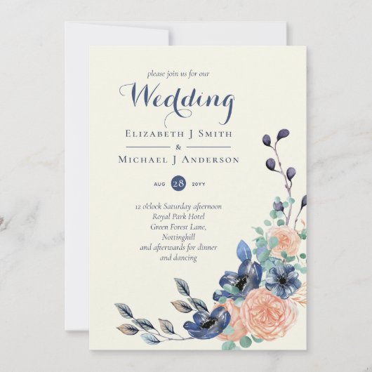 Marinekoraal legance - Floral Wedding Invitations (Voorkant)