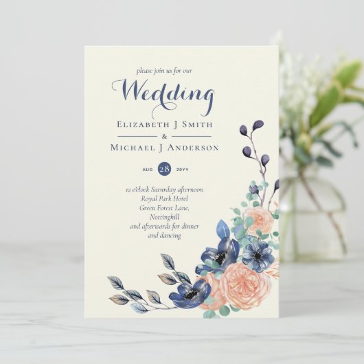 Marinekoraal legance - Floral Wedding Invitations (Staand voorkant)