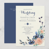 Marinekoraal legance - Floral Wedding Invitations (Voorkant / Achterkant)