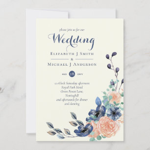 Marinekoraal legance - Floral Wedding Invitations