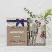 Marinelint op Burlap & Lace Trouwfoto Bedankkaart (Staand voorkant)