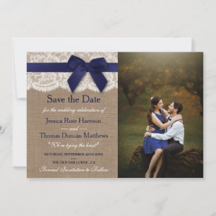 Marinelint op Burlap & Lace Trouwfoto Save The Date