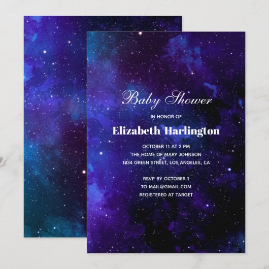 Marinelucht. Nachtsterren. Het moderne galaxy baby Kaart (Voorkant / Achterkant)